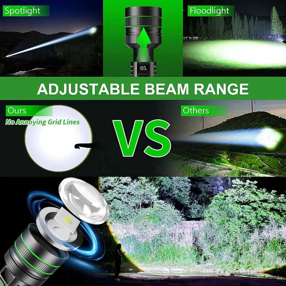 Strong Light Lantern High Power LED Flashlight USB Rechargeable Powerful Tactical Torch Super Long Range Lamp Outdoor FishingXJ250529