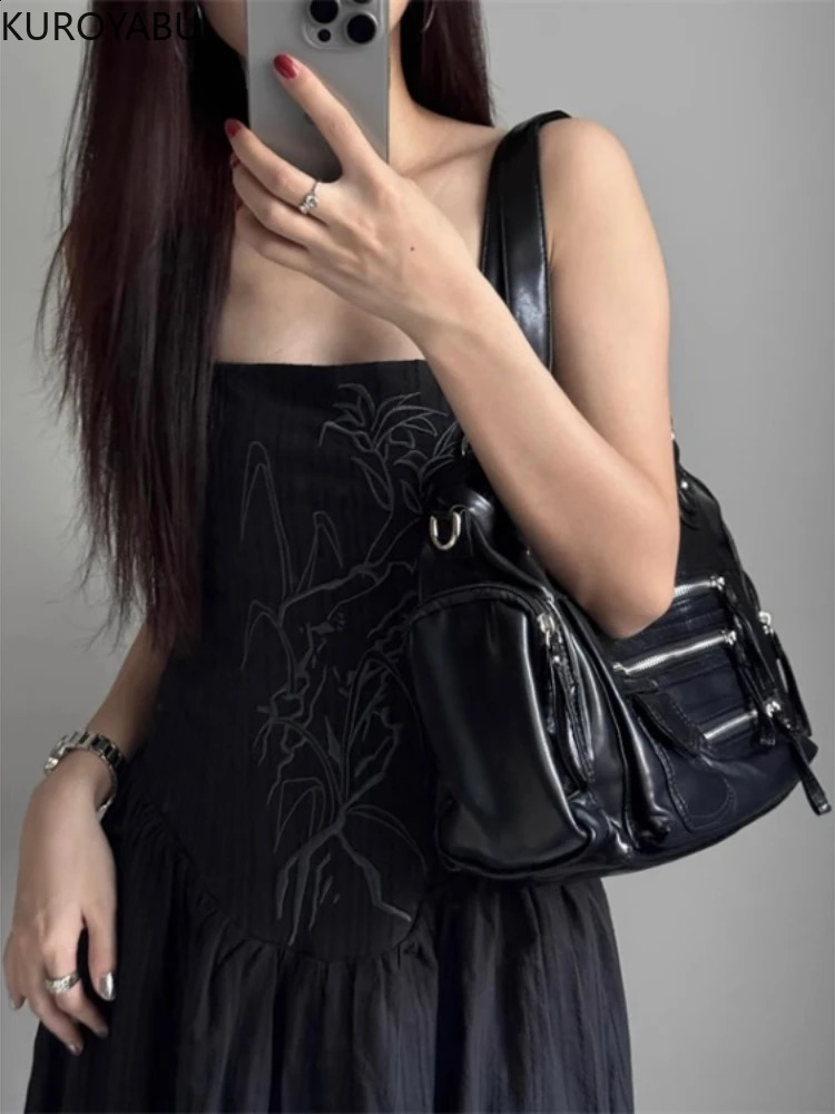Retro Tote Bag Motorcycle Bag Soft PU Leather Large Capacity Shoulder Bags Women Y2K Punk Zipper Pocket Fashion Crossbody Bag 250523