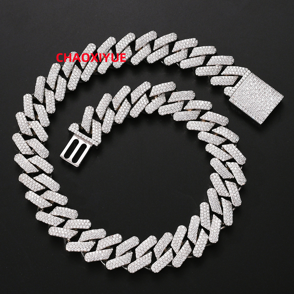 BES 20MM Hip Hop Jewelry Fashion Men Real Gold Plated Zircon Diamond Luxury Iced Out Cuban Link Chain Bracelet Necklace Hip Hop
