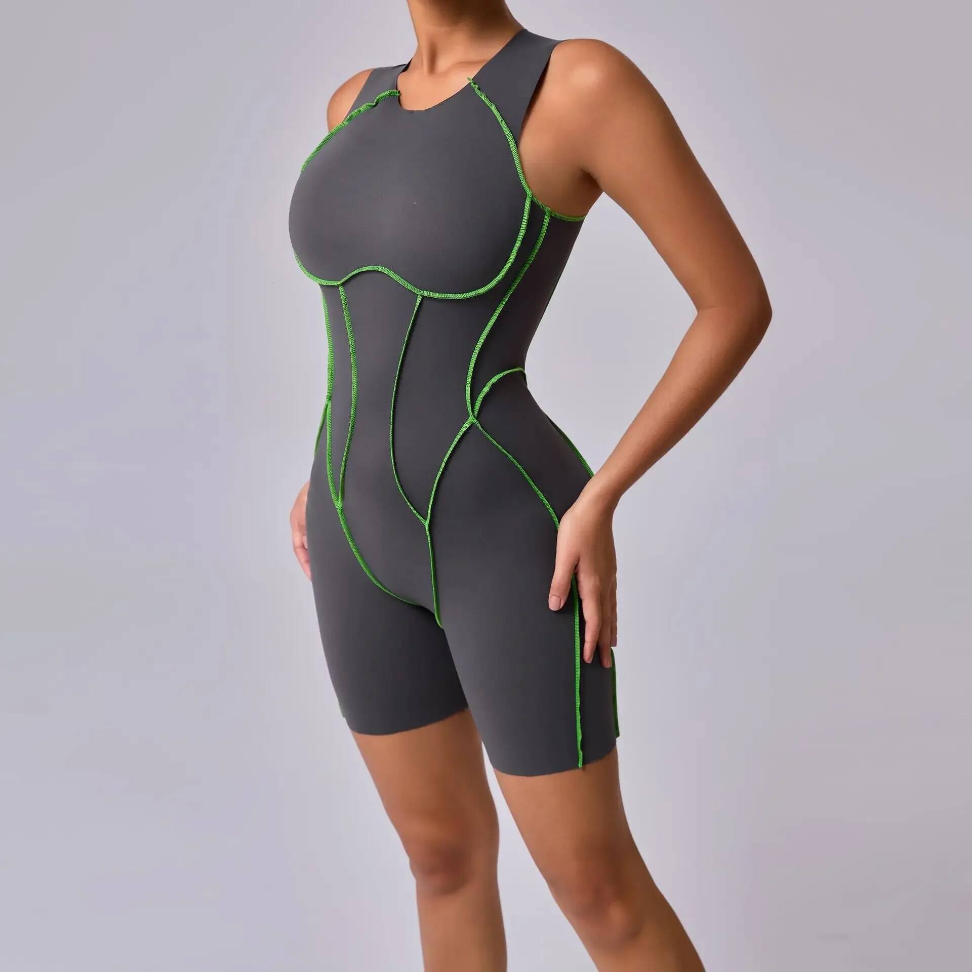 Seamless Jumpsuit Sports Fiess Hip-lifting Line Contrasting Color Tight Onesie Backless One-piece Yoga Bodysuit for Women