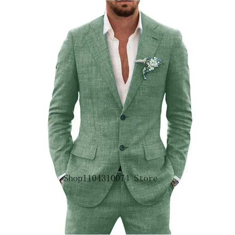 2 Pieces Blazer and Pants Set Linen Suit Tailored Suits Pocket in A Slot Mens Designer Clothes Vest for Office Evening Party Z250529