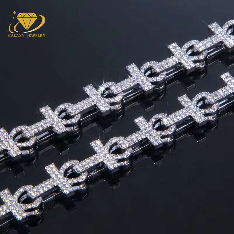 New Arrivals Hiphop Jewelry Iced Pass Test 925 Silver Rhodium/Gold/Rose Gold 16mm Cross Necklace Vvs Moissanite Cuban Link Chain