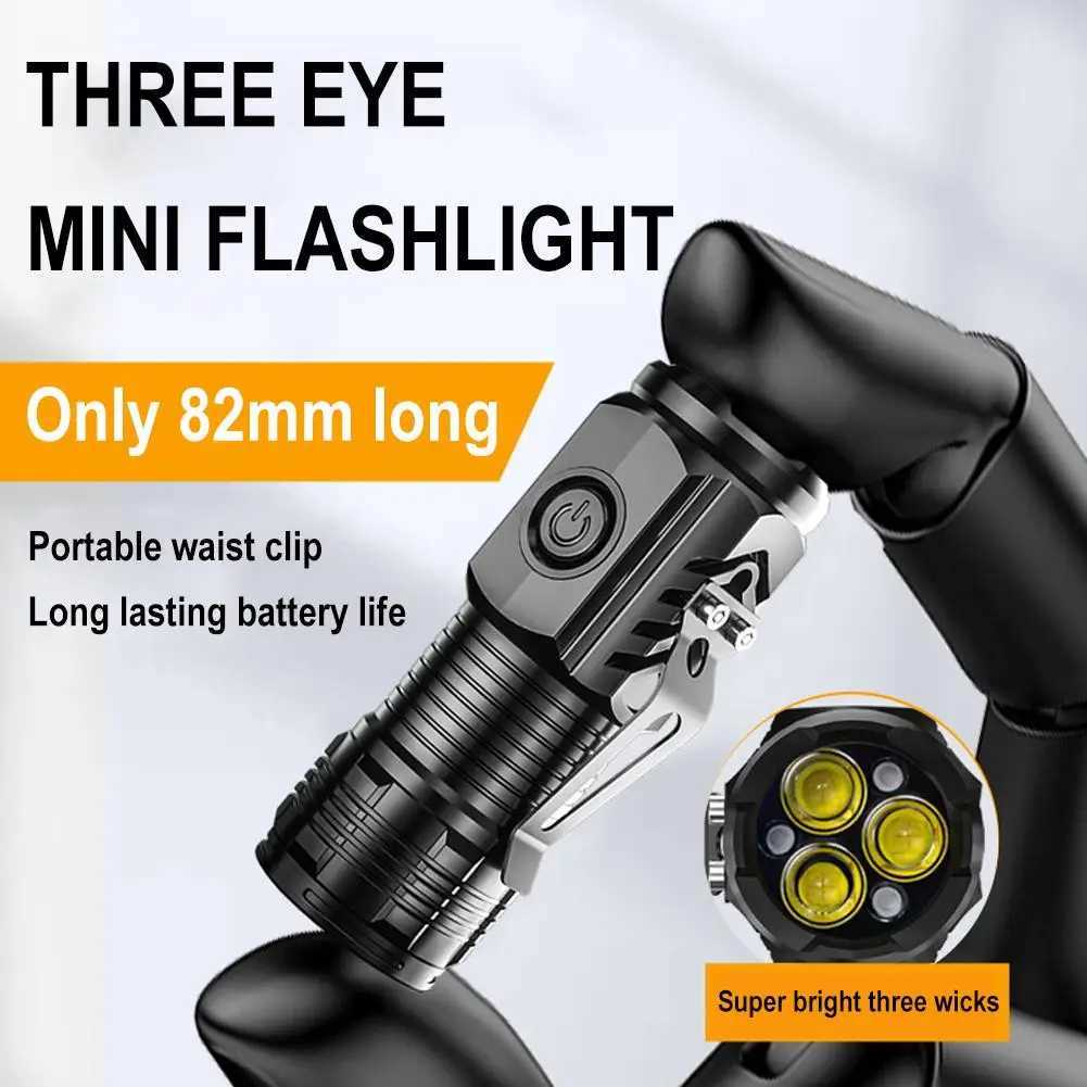 Three-Eyed Monster Mini Flash Super Power Flashlight Strong Light Rechargeable Super Bright Portable Lighting XJ250529