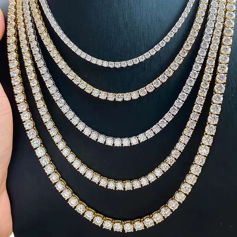 Fine Jewelry 100% 925 Silver Chain Necklace 3MM Hip Hop Vvs Moissanite Diamond Tennis Chain Iced Out Chain Mens Necklaces
