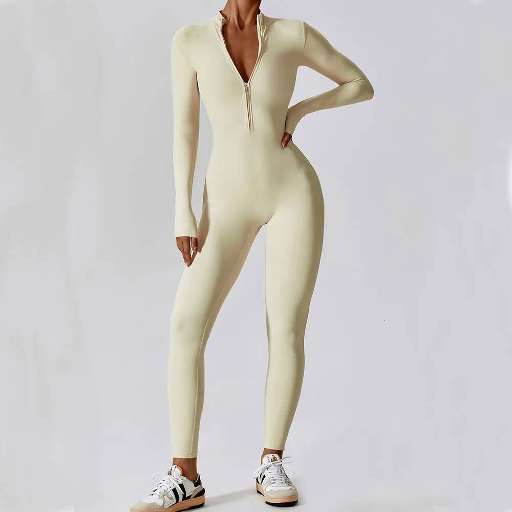 Yoga Jumpsuit Sleeved Zipper Training Rompers Sportswear Gym Fiess Workout Clothes Running Sports Long Pants Bodysuits