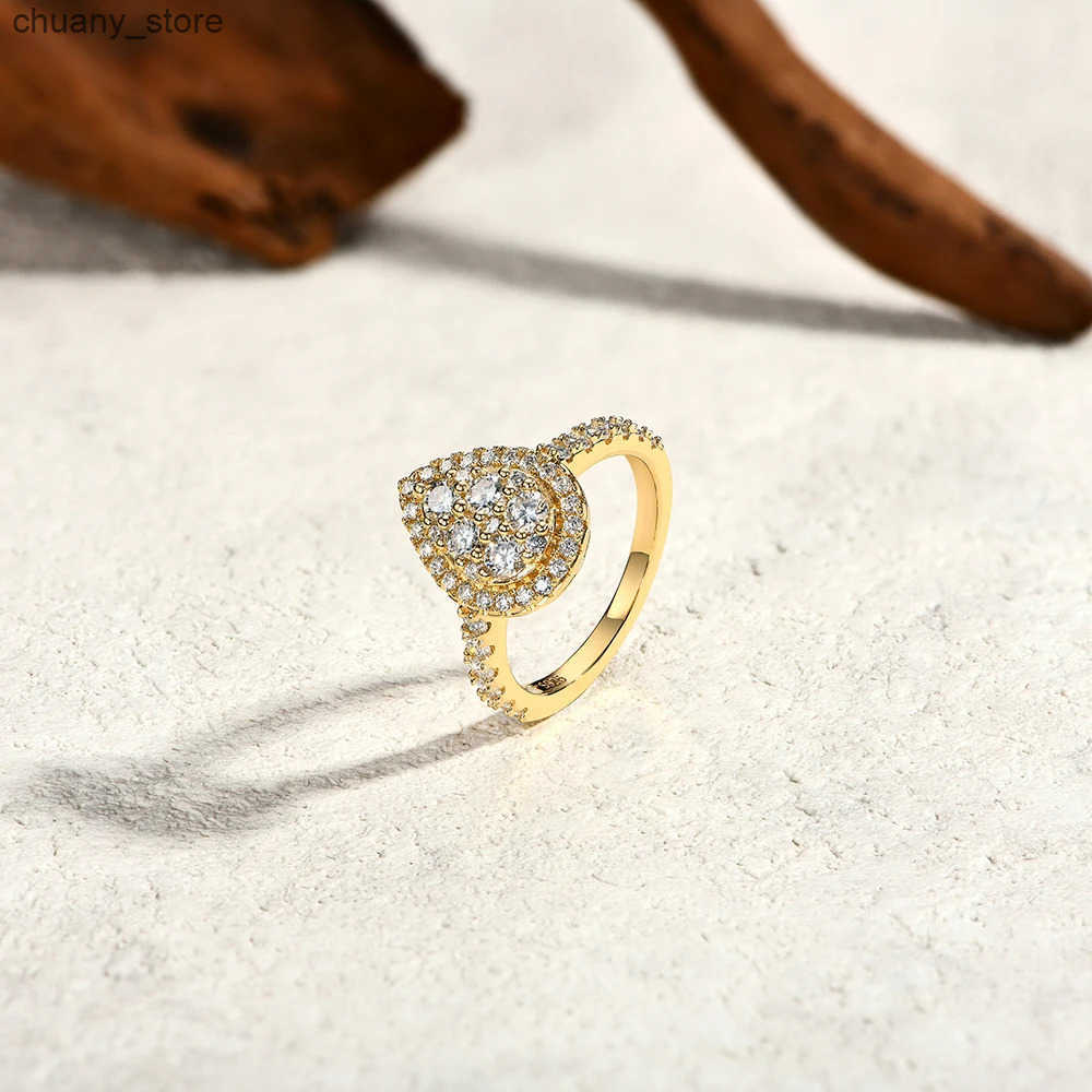 ATTAGEMS Round D VVS1 Moissanite Diamond Pear-Shaped Rings for Women S925 Sterling Silver Engagement Bride Vintage Jewelry Gifts z250529OYM8