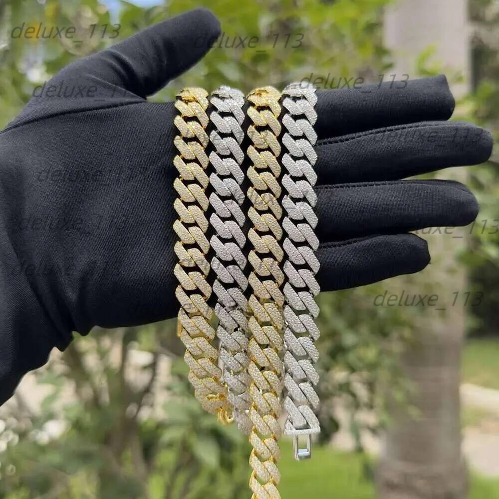 Pass Tester Sier Cuban Link Chain Wide 2Rows Solid Moissanite Dia 8Mm-20Mm Jewelry Set Necklaces Hiphop