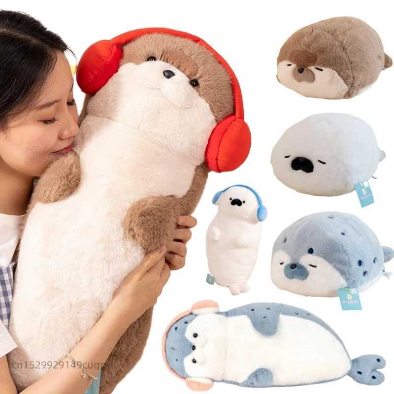 High Quality Genuine Kawaii Sea Creature Otter Plush Doll Pillow Headset Blue Seal Otter Stuffed Animal Birthday Gift Z250529