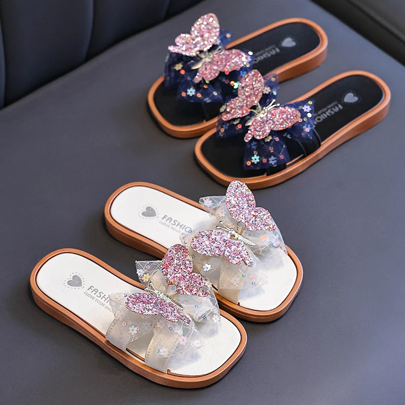 Girls bow decorative cute fashion versatile slippers outdoor leisure indoor home spring and summer are suitable sandals 250526