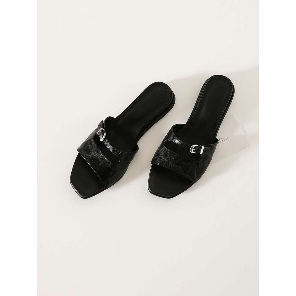 Cowhide Version ~ Small Wedge Open-Toe Square Toe Slip-On for Women Outdoor 2025 Summer New Beach Sandals