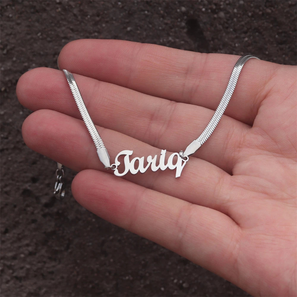 Personalized Nameplate Anklet Boho Jewelry Custom Snake Chain Name Ankle Stainless Steel Leg Bracelet Herringbone Tobillera 250526