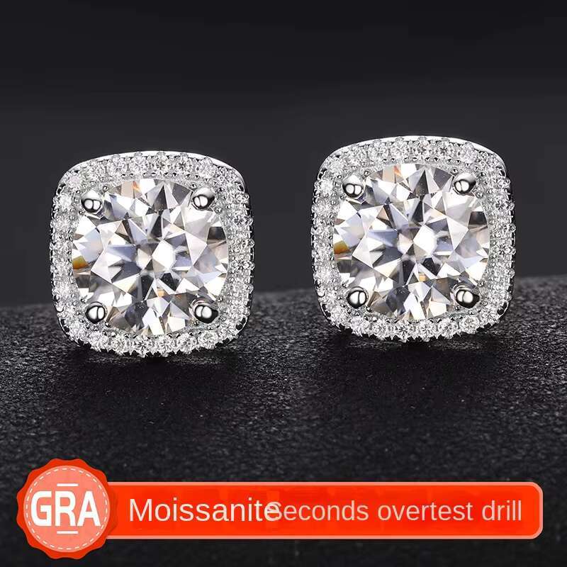 Sterling 925 Silver Earrings Inlaid with Moissanite Square Rock Sugar Earrings 50 Points 1 Karat 2 Karat Mosan Ear Jewelry
