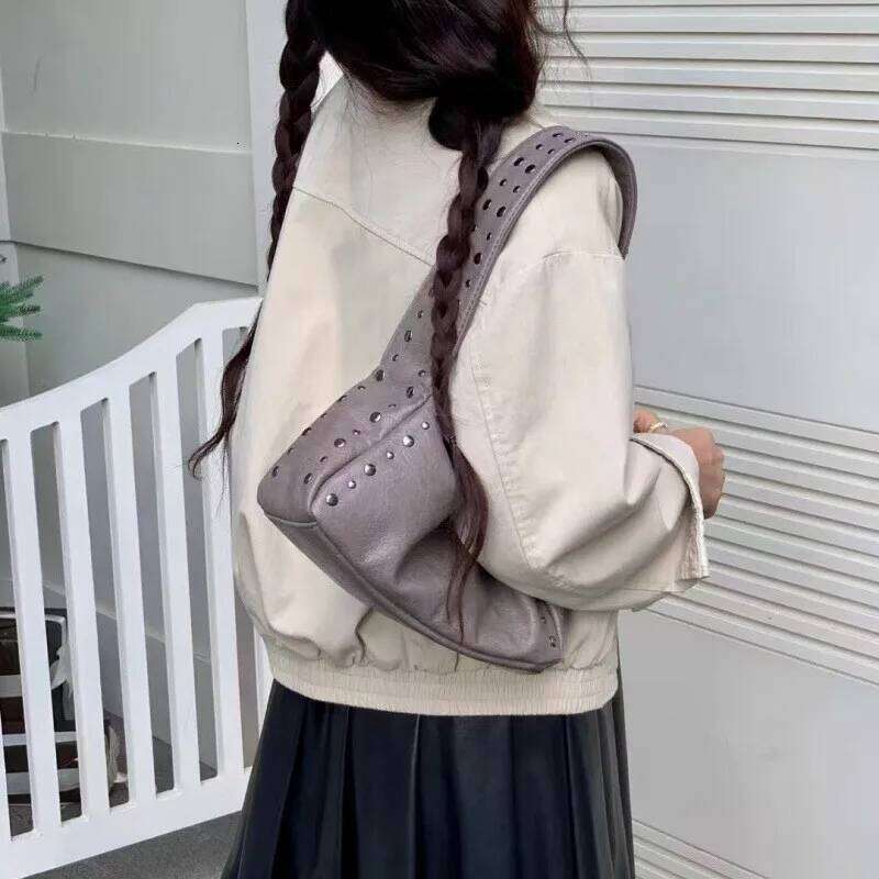 Women's Bags Designer Fashion Rivet Shoulder Wide Strap Purses And Handbags Designer Bags For Women Soft PU Leather Pillow Bag Purse