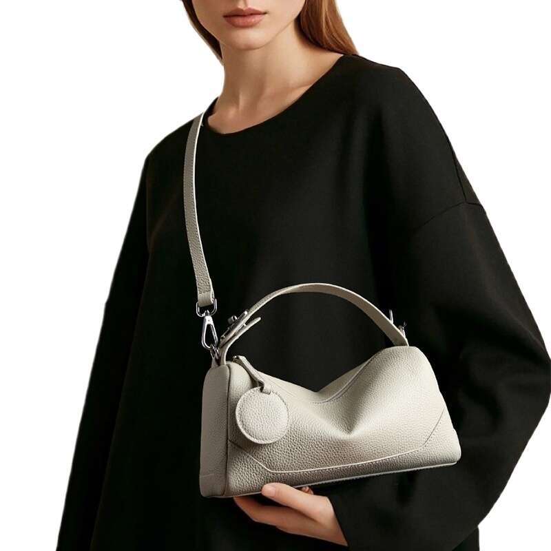 Designer Bag New Genuine Leather Crossbody Boston Bag Vegetable Tanned Cowhide Women Shoulder Elegant Buckle Handbag Black Brown