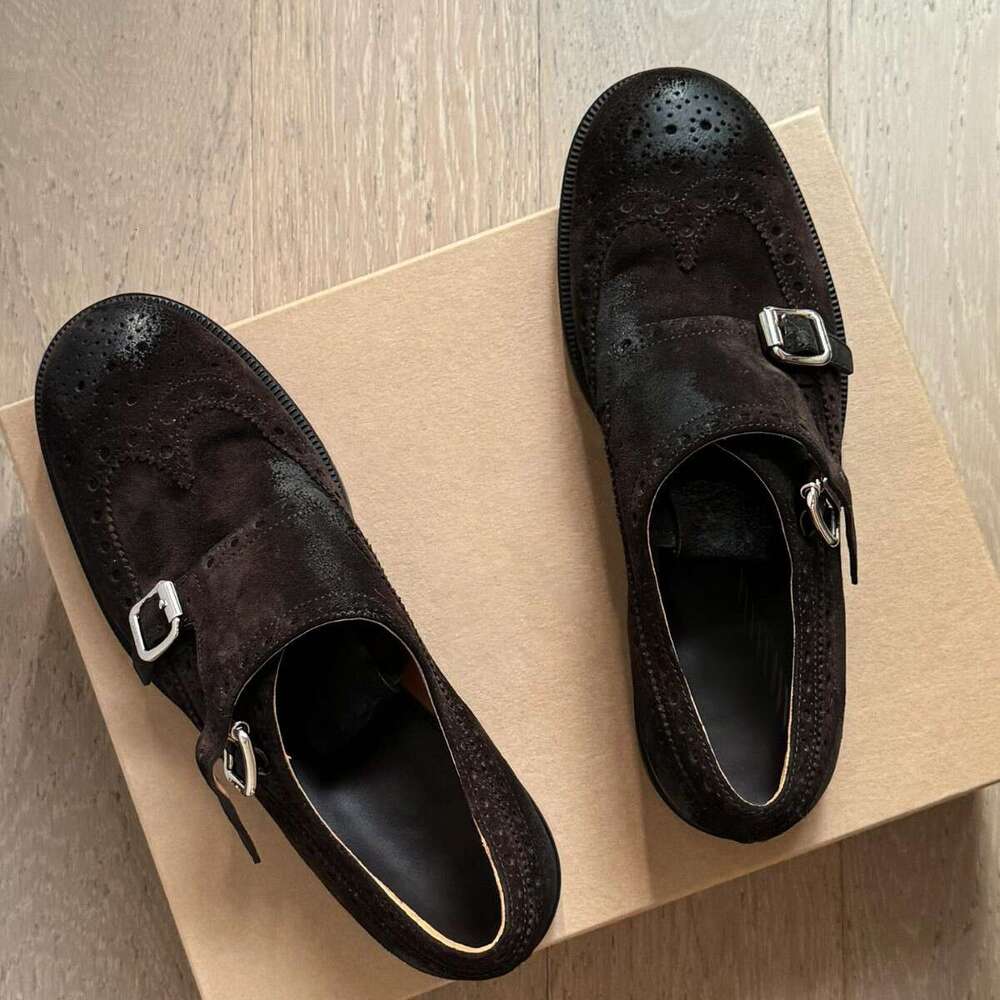 Genuine Vintage Thick Heel Platform Round Toe Deep Mouth Loafers Oxford Carved Derby Small Leather Women's Shoes