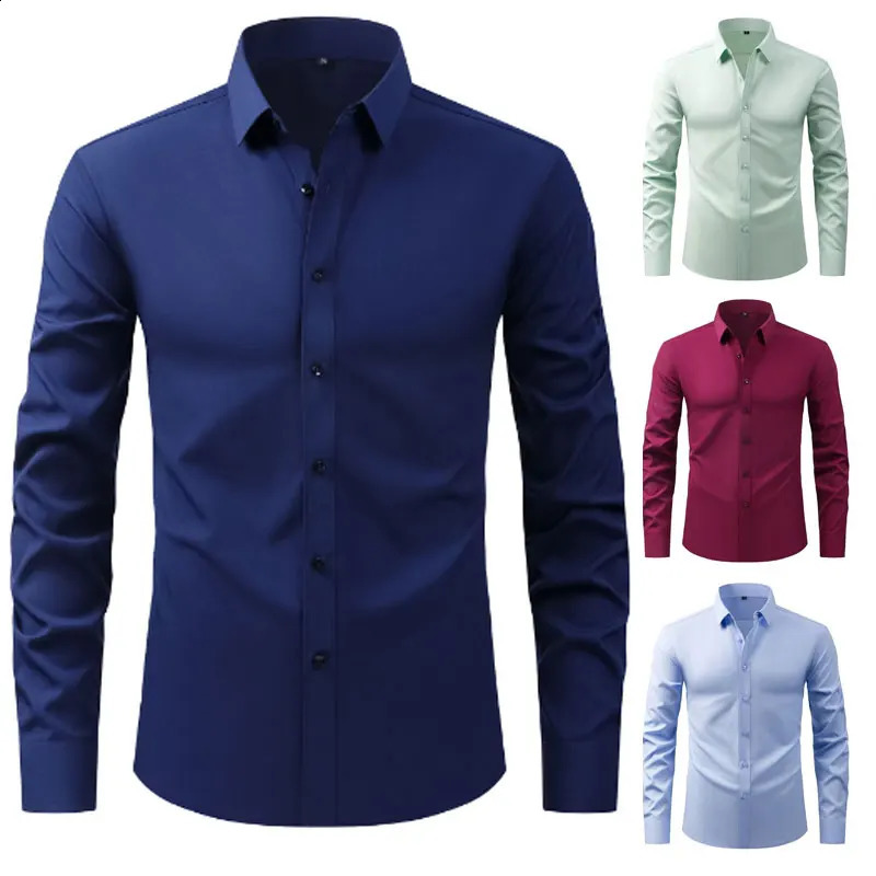 American size mens dress shirt long sleeve work clothes business casual free ironing breathable slim fashion big size 250527