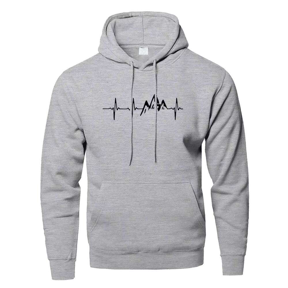 Women's Wear Mountain Heartbeat Hoodies Teens Autumn Long Sleeve Hooded Sweatshirt Hoodie Black Gray Sportswear