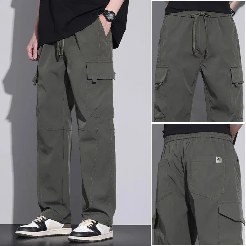 Mens American Style Vintage Cargo Pants Baggy Outdoor Sports Ripstop Trousers Multi Pockets Straight Leg Casual Pants Male 250527