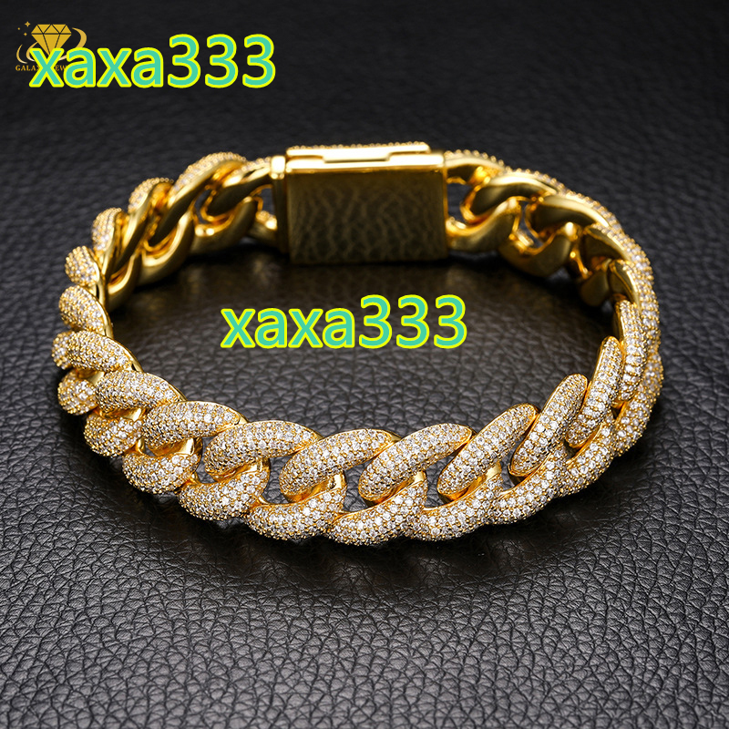 4Rows Moissanite Diamond Bracelet Silver 925 Gold Plated 18k Cuban Link Bracelet Men Miami Box Clasp for MenS Hip Hop Jewelry
