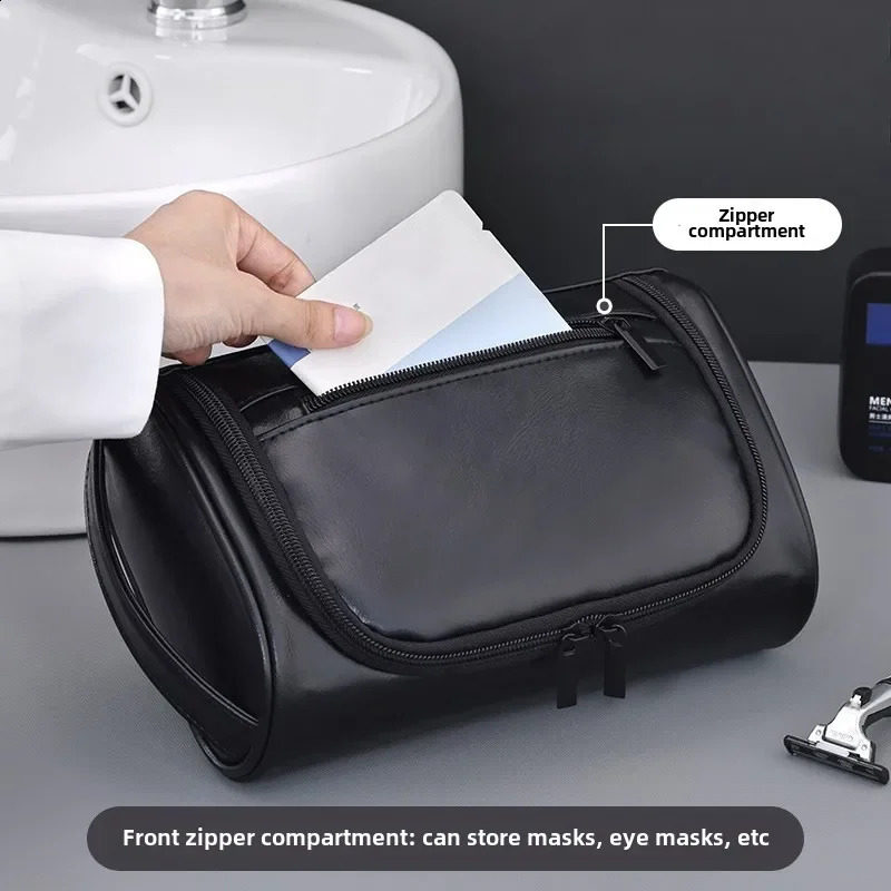 High Quality Travel Toiletry Bag For Women Men Retro PU Leather Cosmetic Bags Female Waterproof Makeup Bag 250528