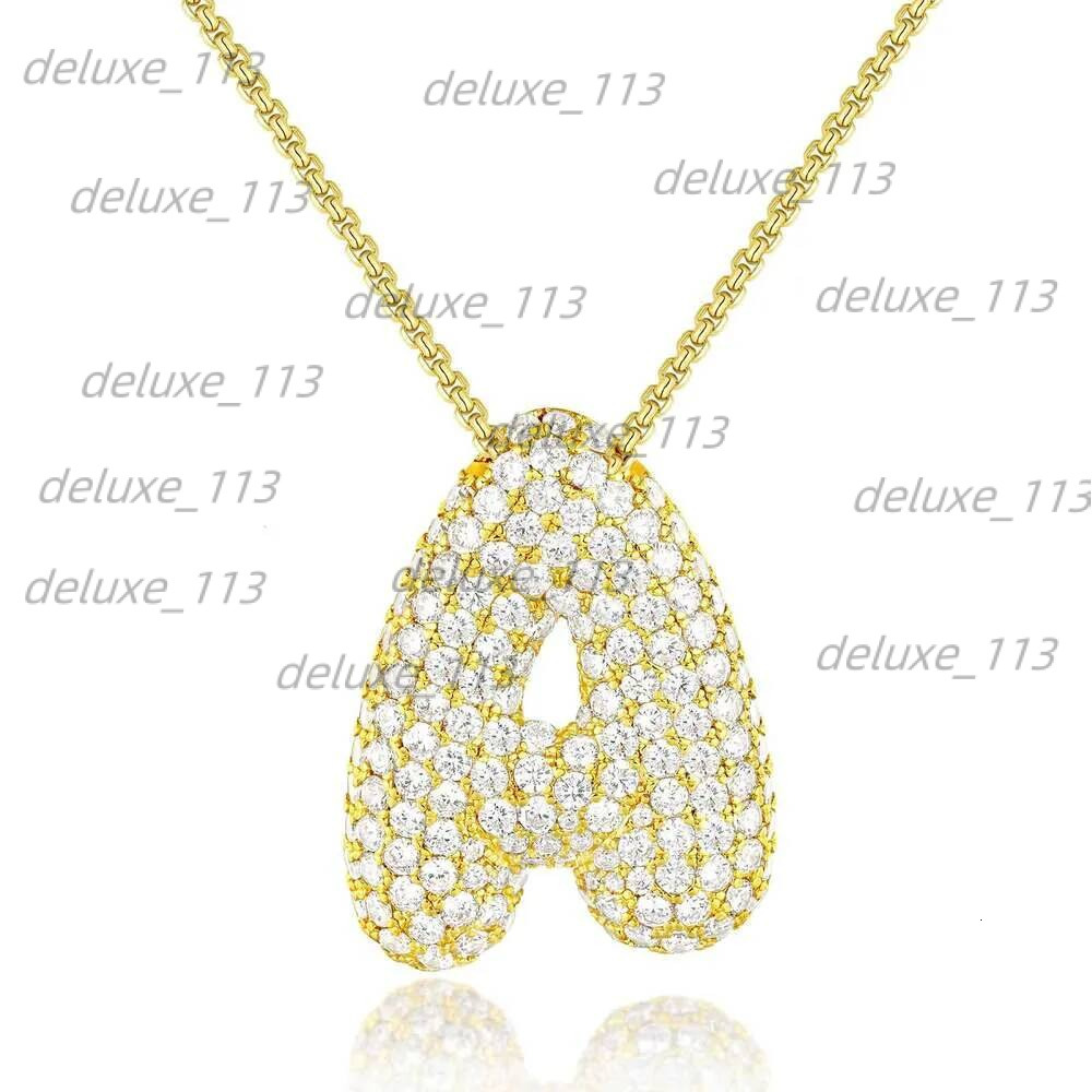 Kissyan Bubble Letter Necklace, 14K Gold Plated Balloon Initial Pendant Box Chain Necklace Exquisite Dense Set Cubic Zircon Jewelry Gift For Ladies An