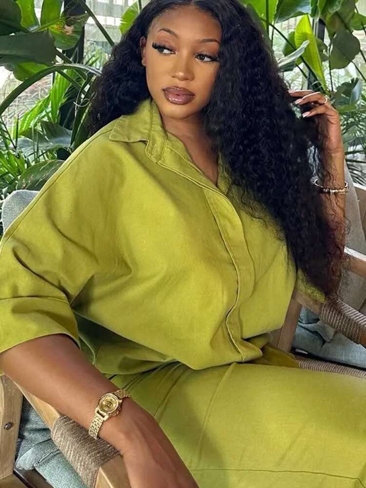 Green 2 Piece Sets Woman Outfit Summer Loose Straight Pants and Shirt Suit for Lady Dressy Casual Outfit Wholesale Dropshipping