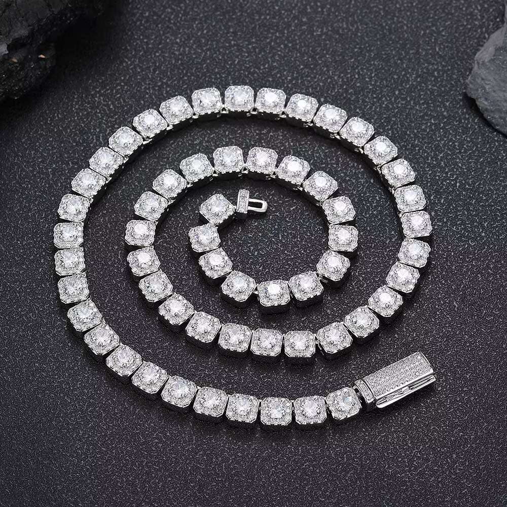 Nuoya 7mm Custom 925 Sterling Silver Tennis Chain Luxury Vvs Moissanite Diamond Cluster Tennis Chain Necklace