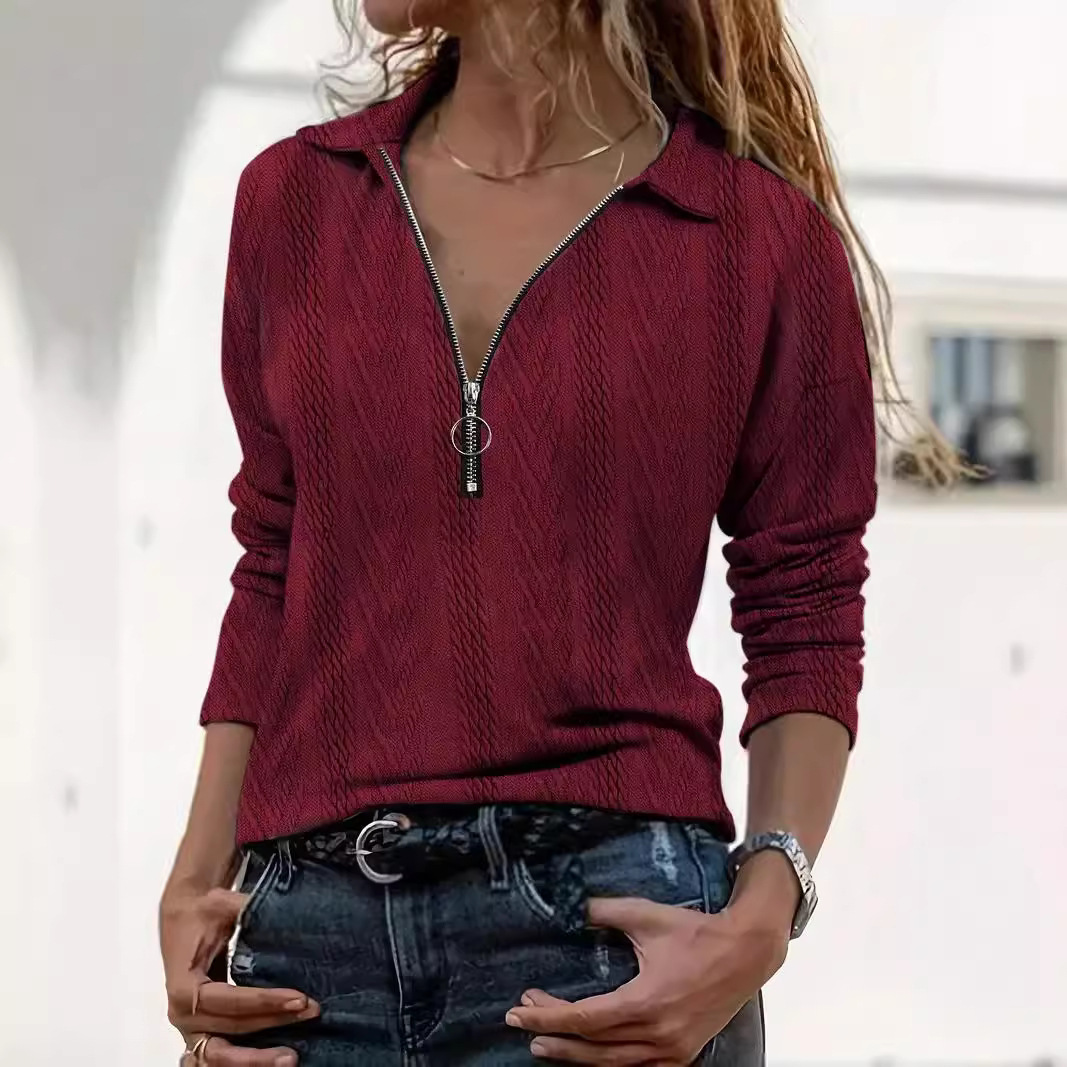 Designer Clothing Zipper Collar New Women's Polo Shirt Top Solid Color Texture Long Sleeved 2025 New Fashion Shirt Designer