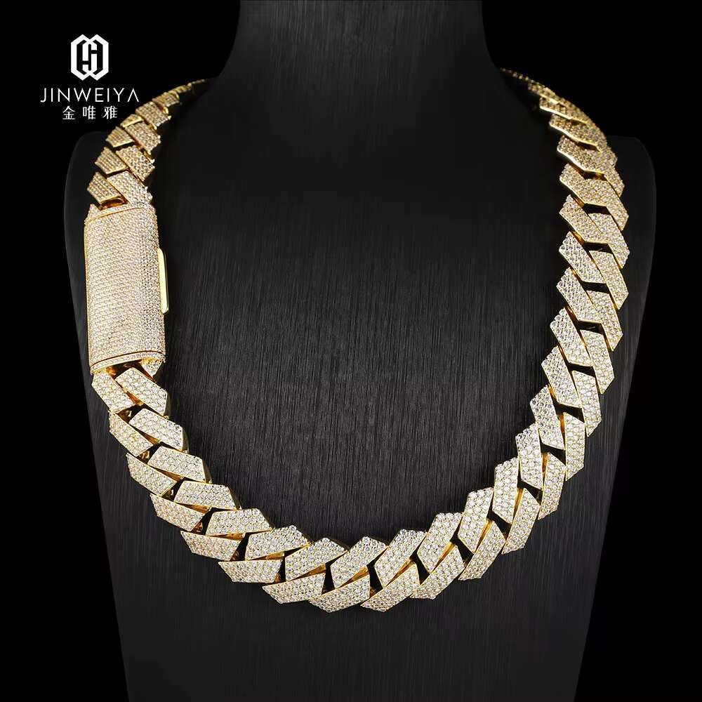 20MM 3-Row VVS Moissanite Diamond Hip-Hop Necklace Fashionable 925 Silver Iced Out Cuban Link Chain