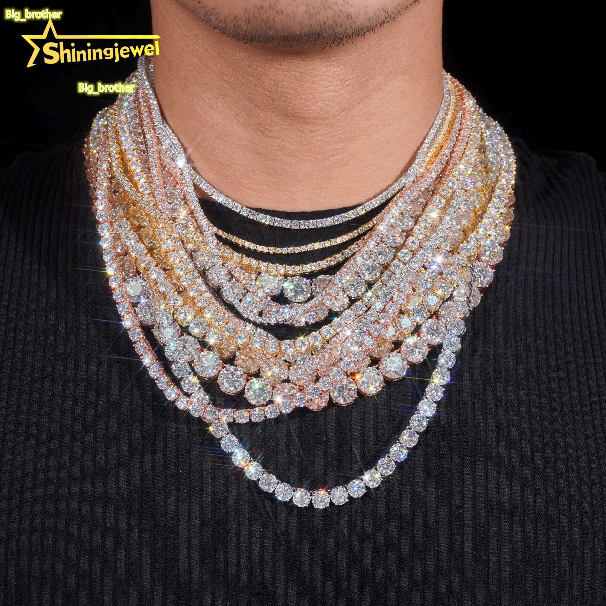 Iced Out Bling Vvs1 D Color Moissanite Diamond Tennis Chain Necklace S925 Sterling Silver