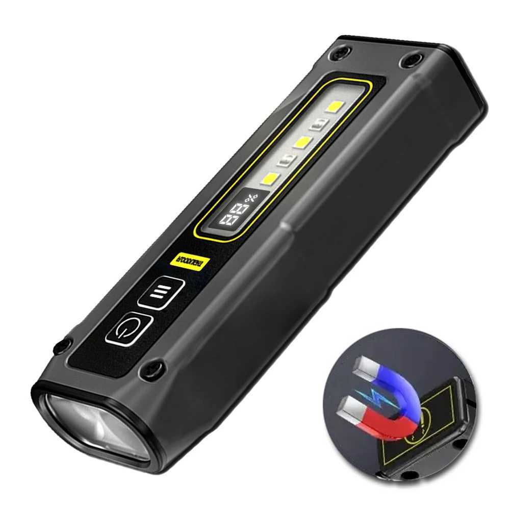Mini LED Magnetic Warning Camping Flashlight Working Light Multifunctional COB Keychain Light Rechargeable Flashlight OutdoorXJ250529