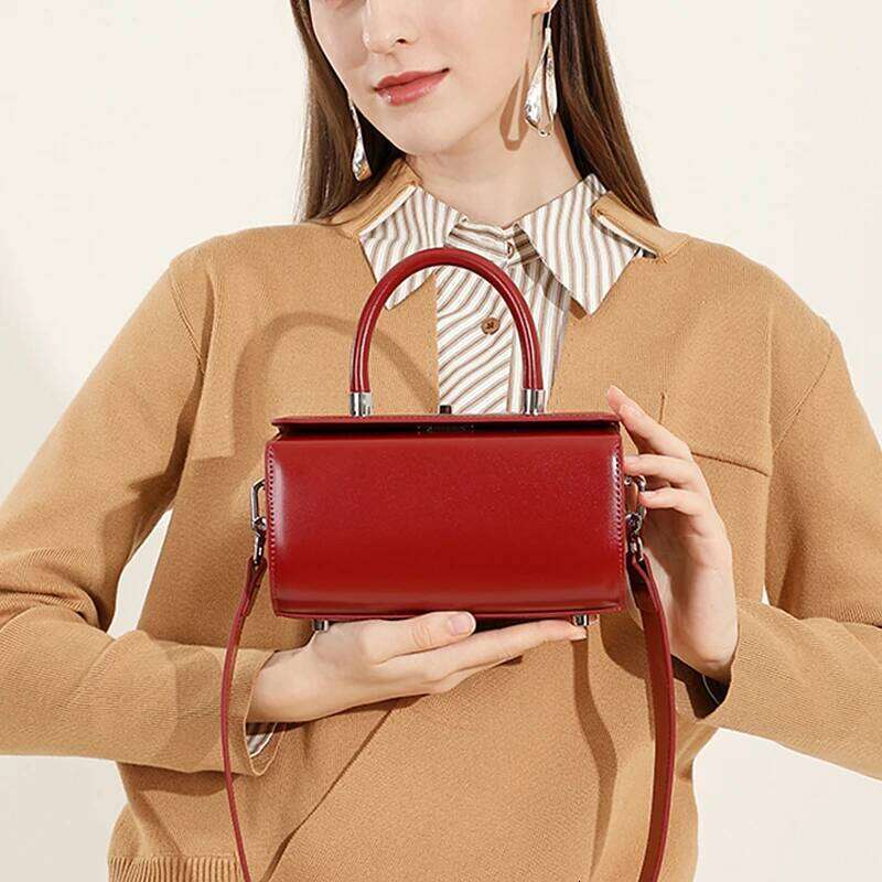 Toptrends Elegant Genuine Leather Handbags For Women 2025 Designer Top Handle Box Purses Ladies Shoulder Crossbody Bags