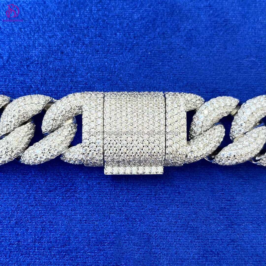 Dongsheng Hip Hop Jewelry 925 Silver Diamond Necklace 15mm 16mm 18mm Ice Out Vvs Moissanite Cuban Chain for Mens