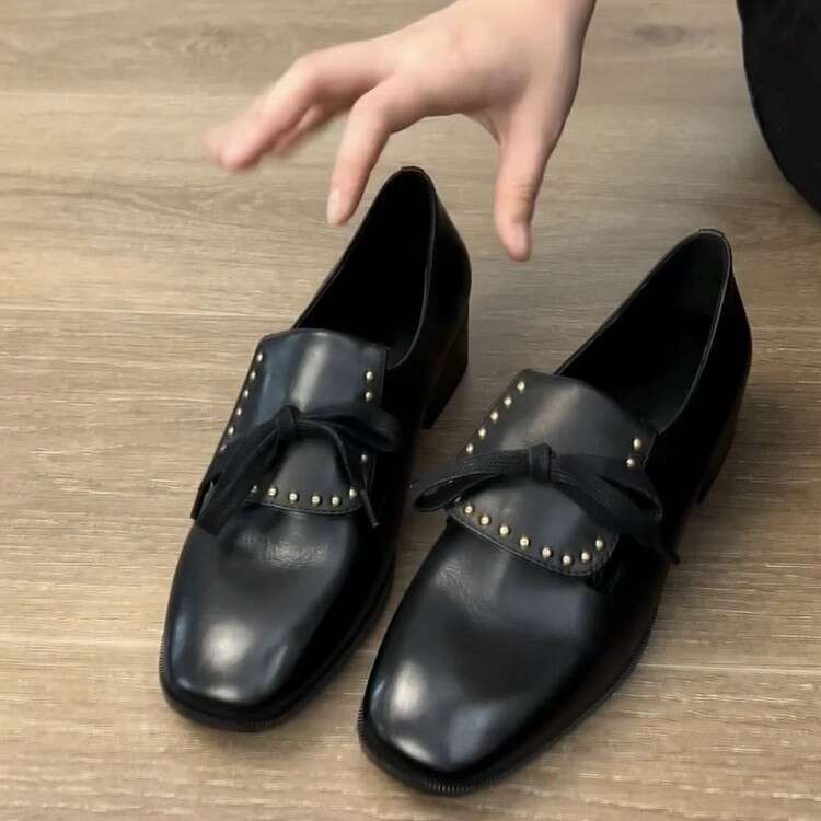 British Style Genuine Round Toe Bowknot Loafers for Women 2025 Spring New Thick Heel Small Leather Single Shoes
