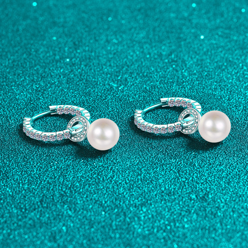 925 Sterling Silver PT950 Gold Plated Earrings, 5A Moissanite Freshwater Pearl Stud and Drop Earrings, Fashionable Chic Women's Jewelry, Wholesal