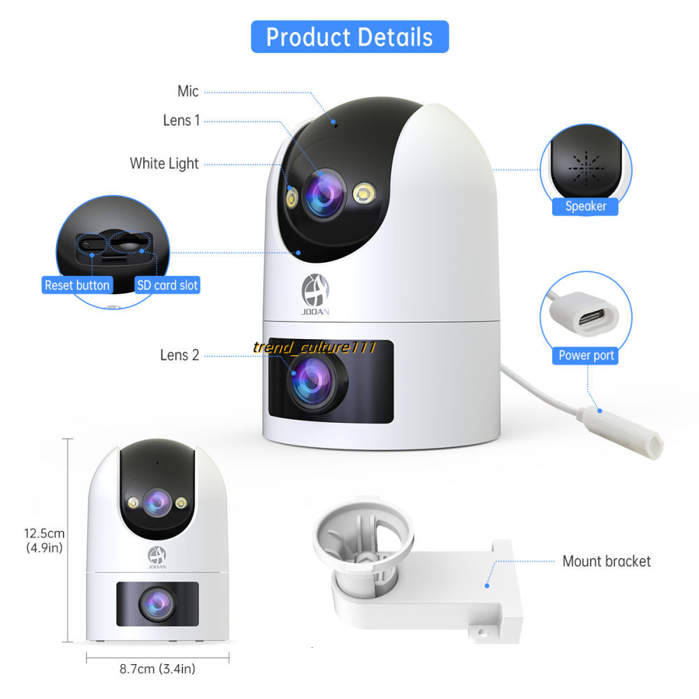 Jooan 4K Ultra HD Lens Dual Screen Wireless 1080P Waterproof Full-color Night Vision Indoor WiFi Security CCTV Camera