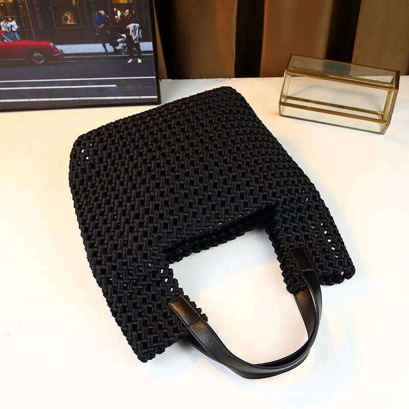 New Women's Hollow Woven Handbag Fashion Casual Commuter Mother-Child Basket Style Single Shoulder Underarm Trendy Bag