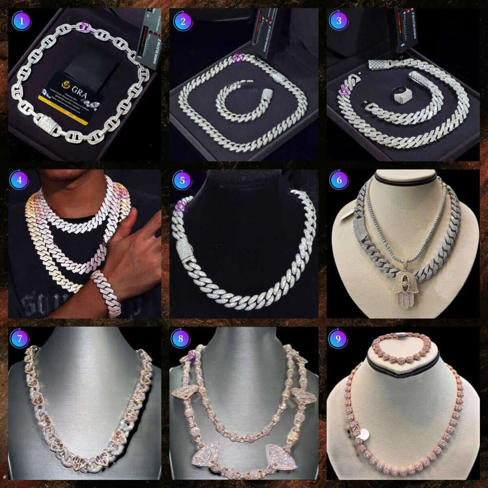 Sterling Sier Cuban Link Iced Out Moissanite Necklace - Hip Hop Pendant Charm, Dia Test Pen, 18mm Rap Chain