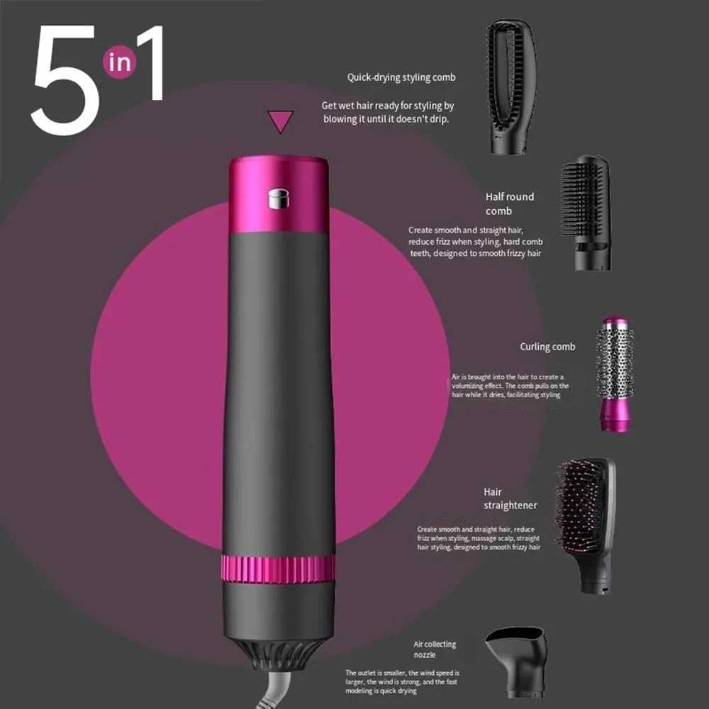 5 in 1 Hot air Comb Hair Styling Curling Iron Hair Dryer Comb Hot Air Brush Professional Complete Styler SetXJ250528