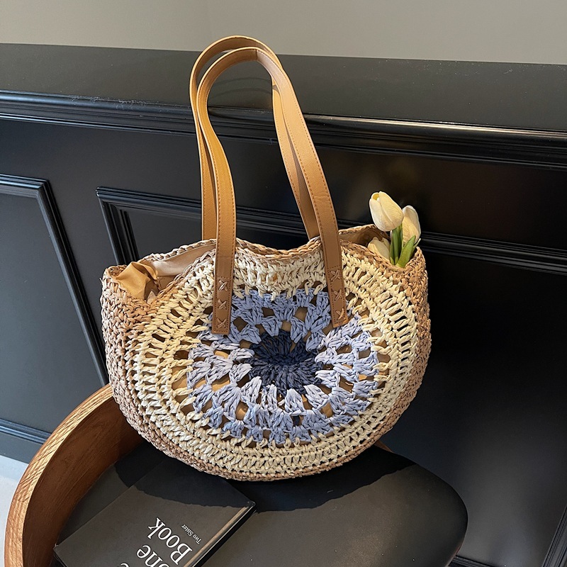 designer bag Fashion round straw woven large capacity for women 2025 new vacation beach shoulder tote bag