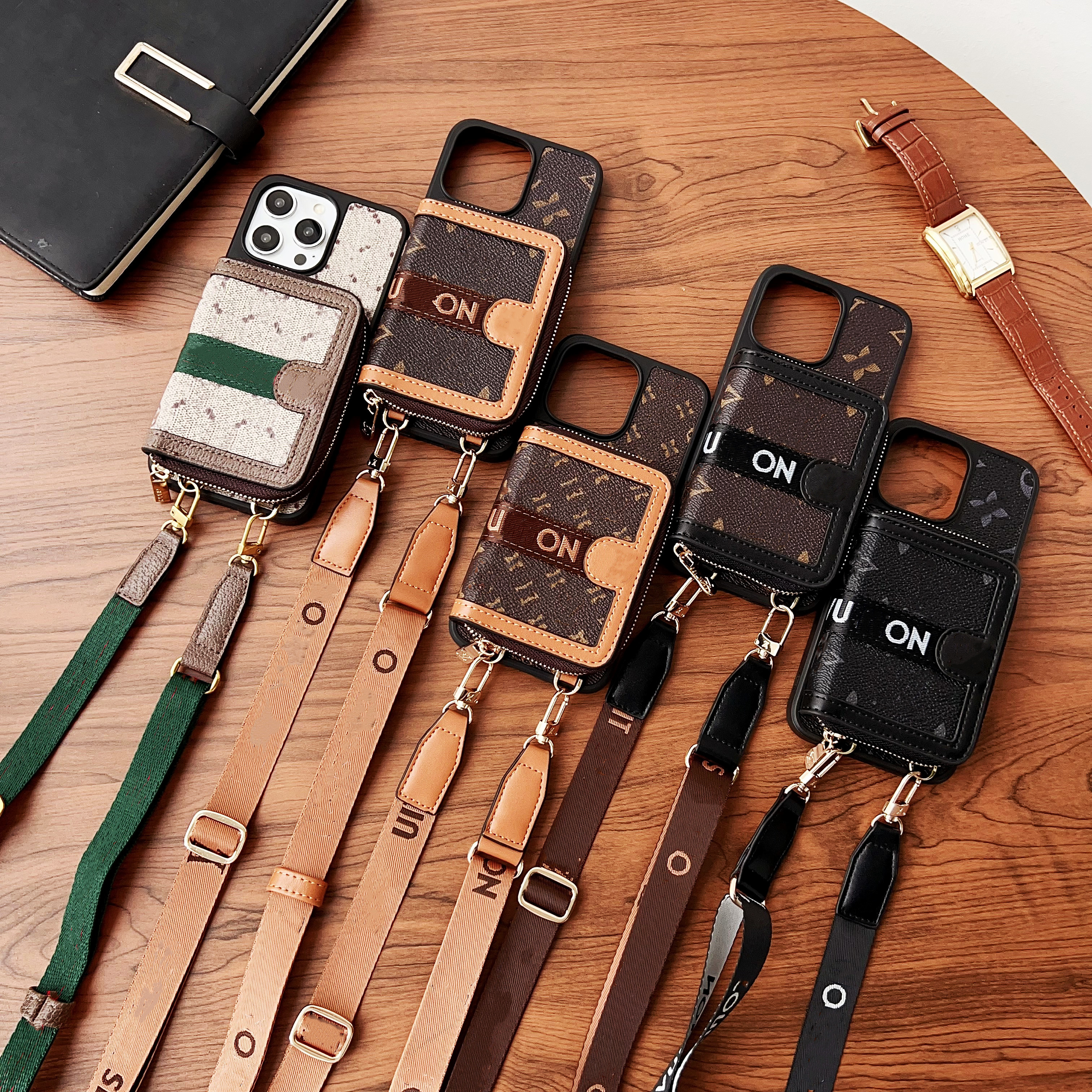 Luxury Phone Case Designer iPhone Case for iPhone 16 Pro Max 15 14 12 13 11 XS XR 8P 15 Plus Samsung S25 Ultra s24 s23 S22 Case Card Holder Zipper Bag Crossbody Wallet Cover