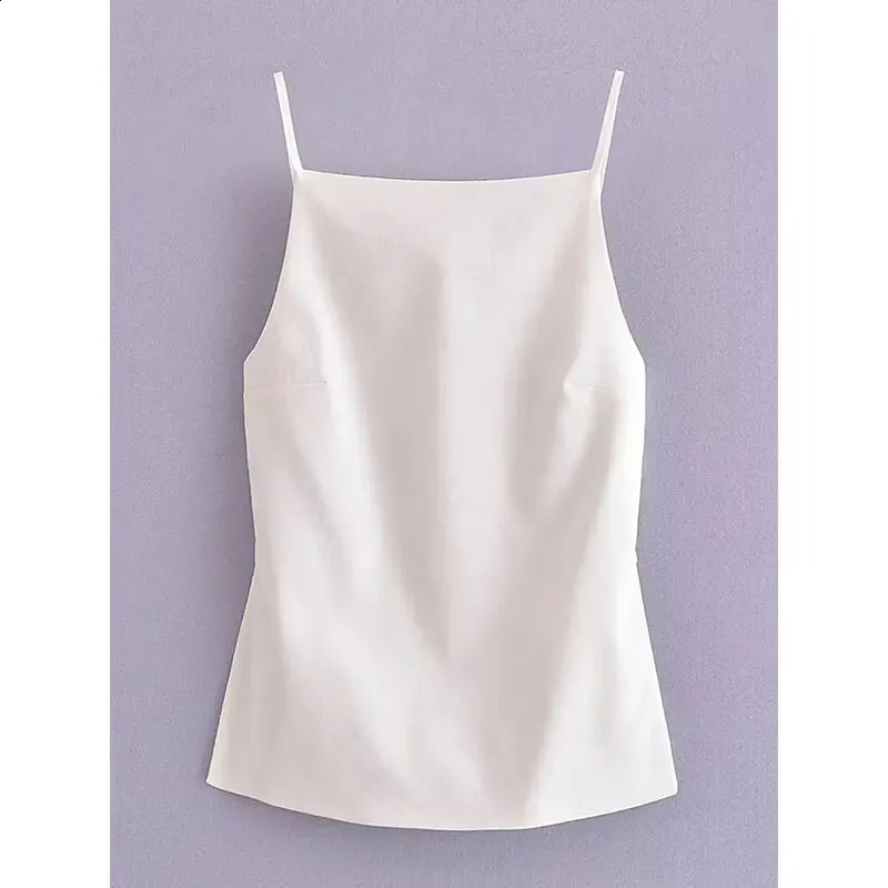 Women Fashion Solid Lace Up Backless Camisole Vintage Thin Straps Square Collar Female Chic Lady Tops 250527