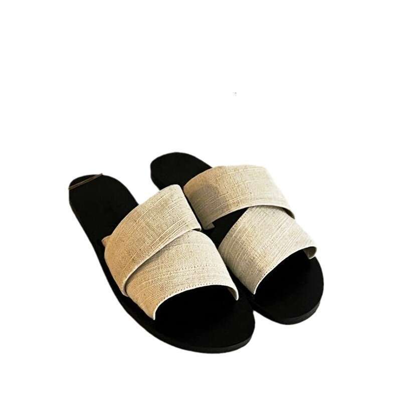 Korean Style Niche Canvas Open-Toe Lazy Slippers for Women Summer Outdoor New Wide Strap Simple Casual Flat Sandals