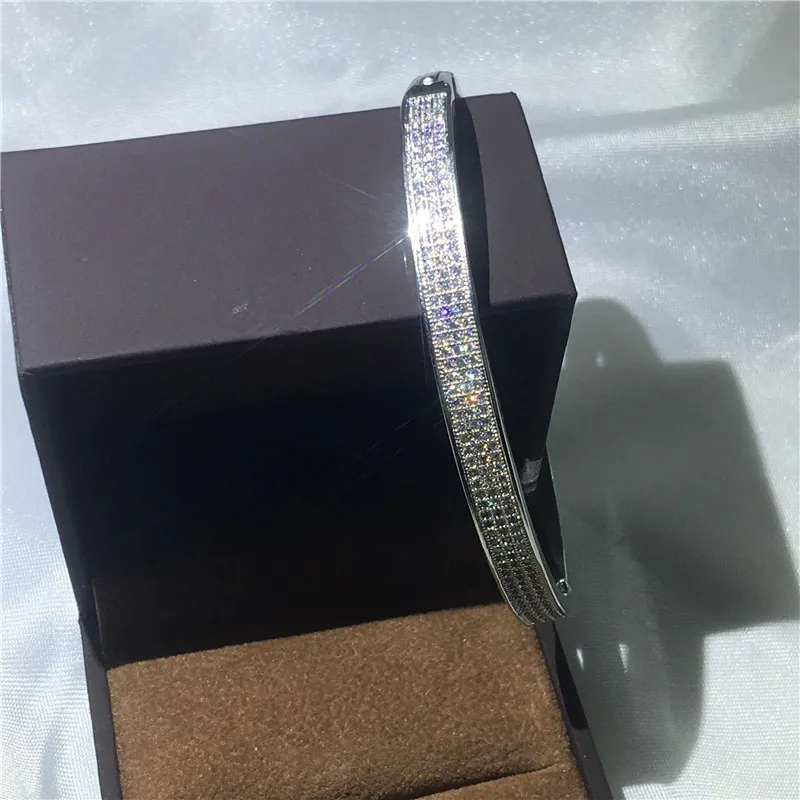 Trendy Pave Lab Diamond Bangle 925 Sterling Silver Party Engagement bangles Bracelets for women Bridal Charm wedding accessaries