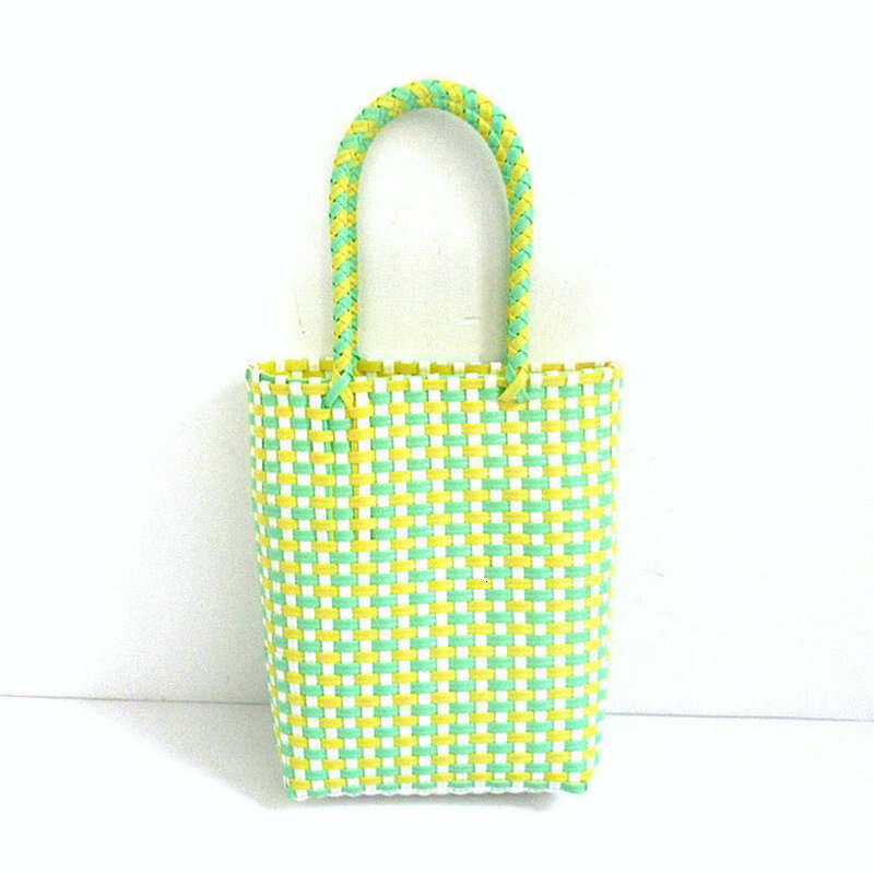 Plastic Thin Strip Woven Rectangular Small Color-Block Shopping Photo Summer Handbag Women's Bag