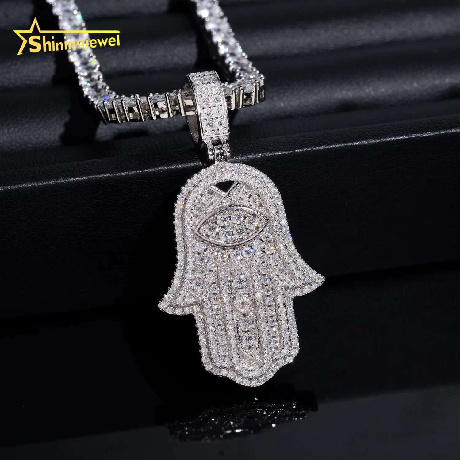 Factory Price RTS 925 Sterling Silver Gold Plating Hip Hop Jewelry VVS Diamond Necklace Moissanite Iced Out Hamsa Pendant