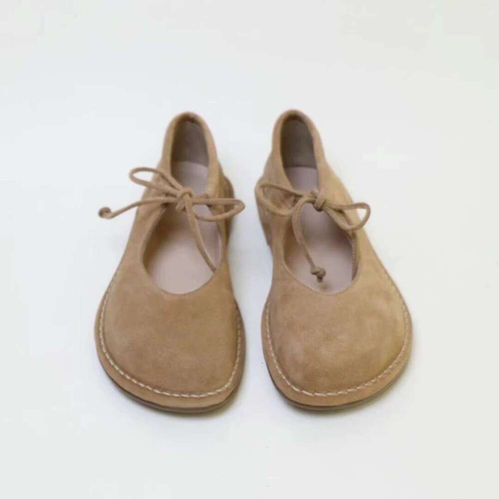 Korean Style Niche Lace-up Bowknot Round Toe Flat Ballet Women Spring Autumn Stitched Mary Jane Shoes