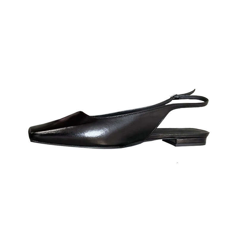 Cowhide Version ~ Korean Style Square Toe Flat for Women 2025 Summer New Elegant Low Heel Back Strap Sandals
