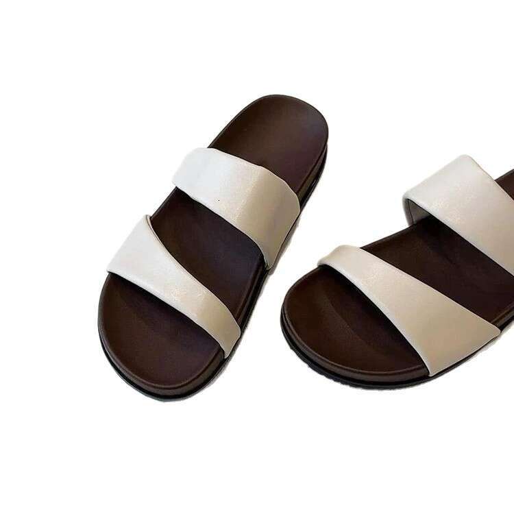 Sheepskin Version ~ Korean Style Round Toe Thick Sole One-Strap Sandals for Women Outdoor Wear 2025 Summer Open-Toe Beach Casual Slippers