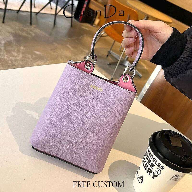 Cowhide Custom Name Crossbody Bag Fashion Spring Summer New Designer Handbags For Woman Large Capacity Party Bucket Bags